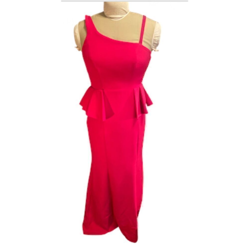 Formal Gown One Shoulder Hot Pink Peplum Made in Spain Sz. S